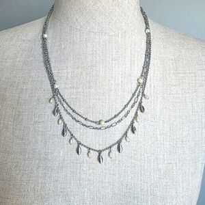 Lia Sophia Silver Layered Necklace Pearl Accents